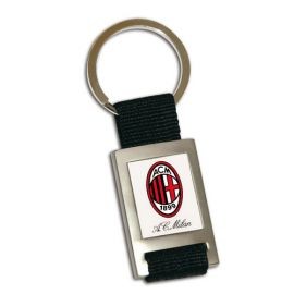 PORTACHIAVI METALLO E STOFFA ETICHETTA RESINATA LOGO UFFICIALE MILAN
