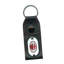 PORTACHIAVI IN PELLE NERA CON BORCHIA METALLICA SMALTATA LOGO UFFICIALE MILAN