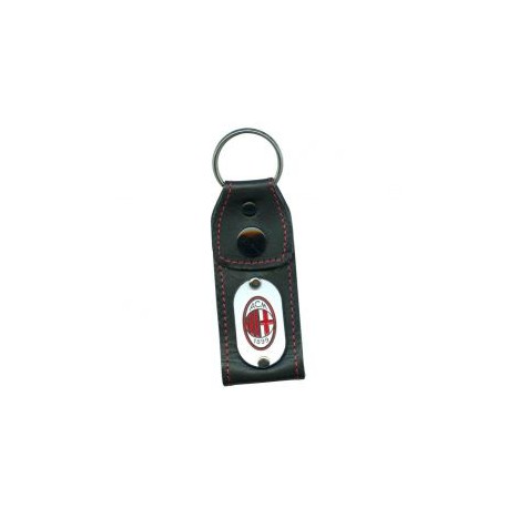 PORTACHIAVI IN PELLE NERA CON BORCHIA METALLICA SMALTATA LOGO UFFICIALE MILAN