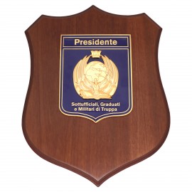 CREST IN METALLO SMALTATO SU BASE IN LEGNO 22,5X17,5CM MILITARI DI TRUPPA