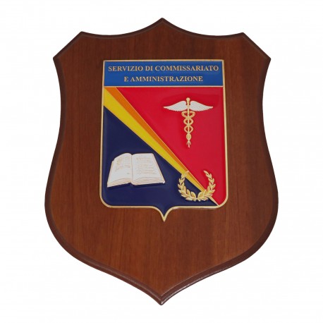 CREST IN METALLO SMALTATO BASE LEGNO CL3 22,50 X 17,50 SERVIZIO DI COMMISSARIATO E AMMINISTRAZIONE