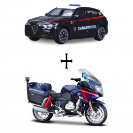 MODELLINO BURAGO BIKES AND CAR CARABINIERI 1:43 ALFA ROMEO GIULA E BMW R