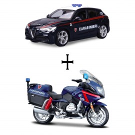 MODELLINO BURAGO BIKES AND CAR CARABINIERI 1:43 ALFA ROMEO STELVIO BMW