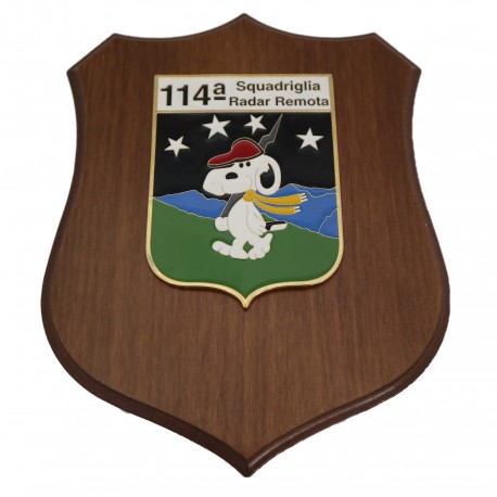 CREST IN METALLO SMALTATO BASE LEGNO CL3 22,50 X 17,50 CM 114 SQUADRIGLIA RADAR REMOTA