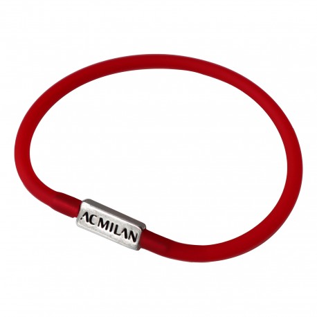 BRACCIALE IN SILICONE ROSSO PIASTRINA SCRITTA AC MILAN