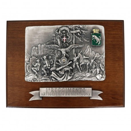 CREST IN METALLO SMALTATO LEGNO CL4 17 X 23 CM 1 RGT ARTIGLIERIA DA MONTAGNA