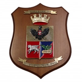 CREST IN METALLO SMALTATO BASE LEGNO CL3 22X17 CM SCUOLA CAVALLERIA