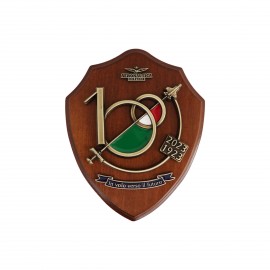 CREST MEDIO LOGO 3D SAGOMATO IN METALLO DORATO O BRONZATO E SMALTATO SU BASE IN LEGNO