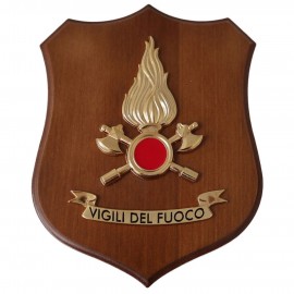 CREST IN METALLO E SMALTO FIAMMA 3D VIGILI DEL FUOCO SU BASE IN LEGNO 22