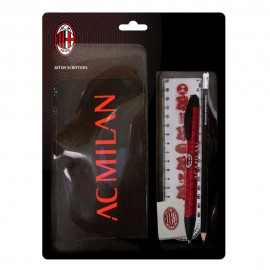 KIT DA SCRITTURA CON GRAFICHE ASSORTITE COMPOSTO DA 1 RIGHELLO, 1 GOMMA, 1 MATITA, 1 PENNA TOUCH, 1 PORTAPENNE AC MILAN