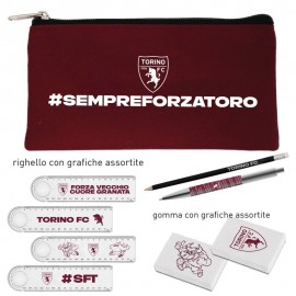 KIT DA SCRITTURA CON GRAFICHE ASSORTITE COMPOSTO DA 1 RIGHELLO, 1 GOMMA, 1 MATITA, 1 PENNA, 1 PORTAPENNE TORINO FC