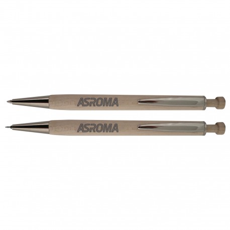 PARURE IN ASTUCCIO IN LEGNO COMPOSTO DA PENNA A SFERA E PORTAMINE REFILL