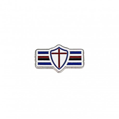 DISTINTIVO IN METALLO STAMPATO LOGO SCUDO A RIGHE SAMPDORIA