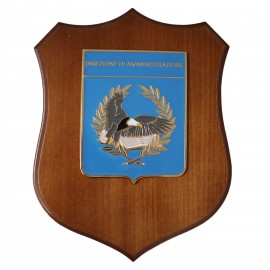 CREST IN METALLO SMALTATO BASE LEGNO 22,5X17,5CM DIREZIONE AMMINISTRAZIONE