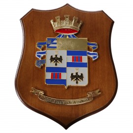 CREST IN METALLO SMALTATO BASE LEGNO 22,5X17,5CM BTG ALPINI AQUILA
